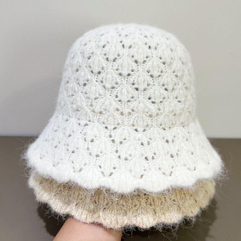New Wavy Edge Knitted Hat Women's Autumn and Winter Warm Bucket Hat Bucket Hat