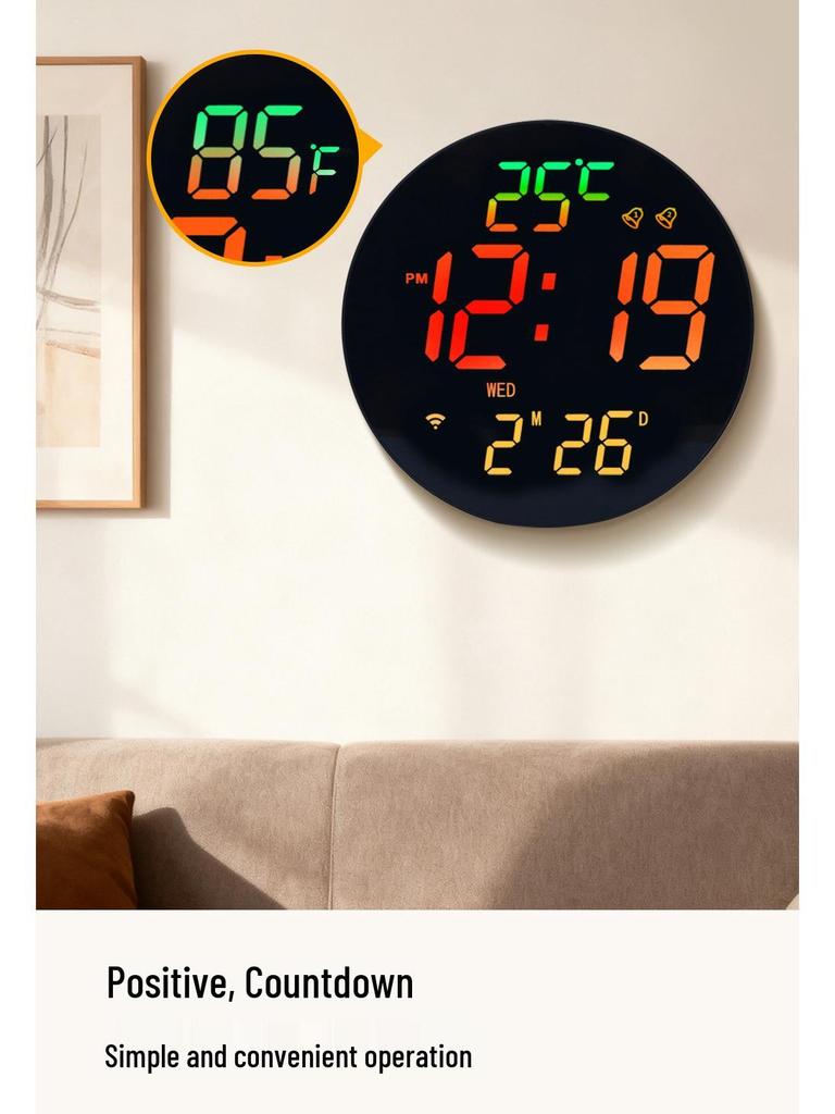 Bluetooth RGB Color-Changing Wall Clock: Auto Time Sync, Multifunctional Alarm, Perpetual Calendar, Daylight Saving Adjustments.
