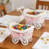 Woven Miniature Trolley Shape Baby Shower Candy Basket Artificial Rattan Strollers Flower Basket Multifunction Party Decors