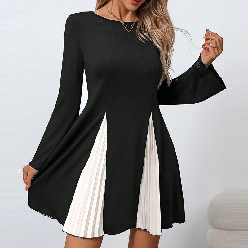 Women Dresses 2025 Spring Long Sleeve O-Neck Fashion Casual Black Women Dress J876