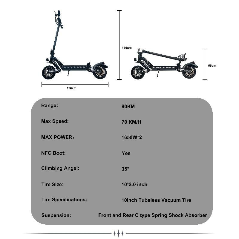 DT10 E-Scooters Peak 1400W Motor 48V 15.6AH  Battery Dual Suspension Electric Scooter 10-Inch Tire Fold Off-Road Scooters Electric