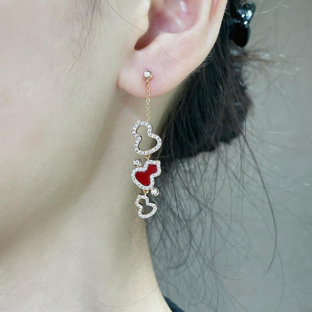 Guochaofeng Fritillary Onyx Fulu Gourd Stud Earrings Versatile Earrings Earrings Earrings Jewelry