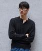 SENTAIR Damaged Cable Henley Neck Knit_Black