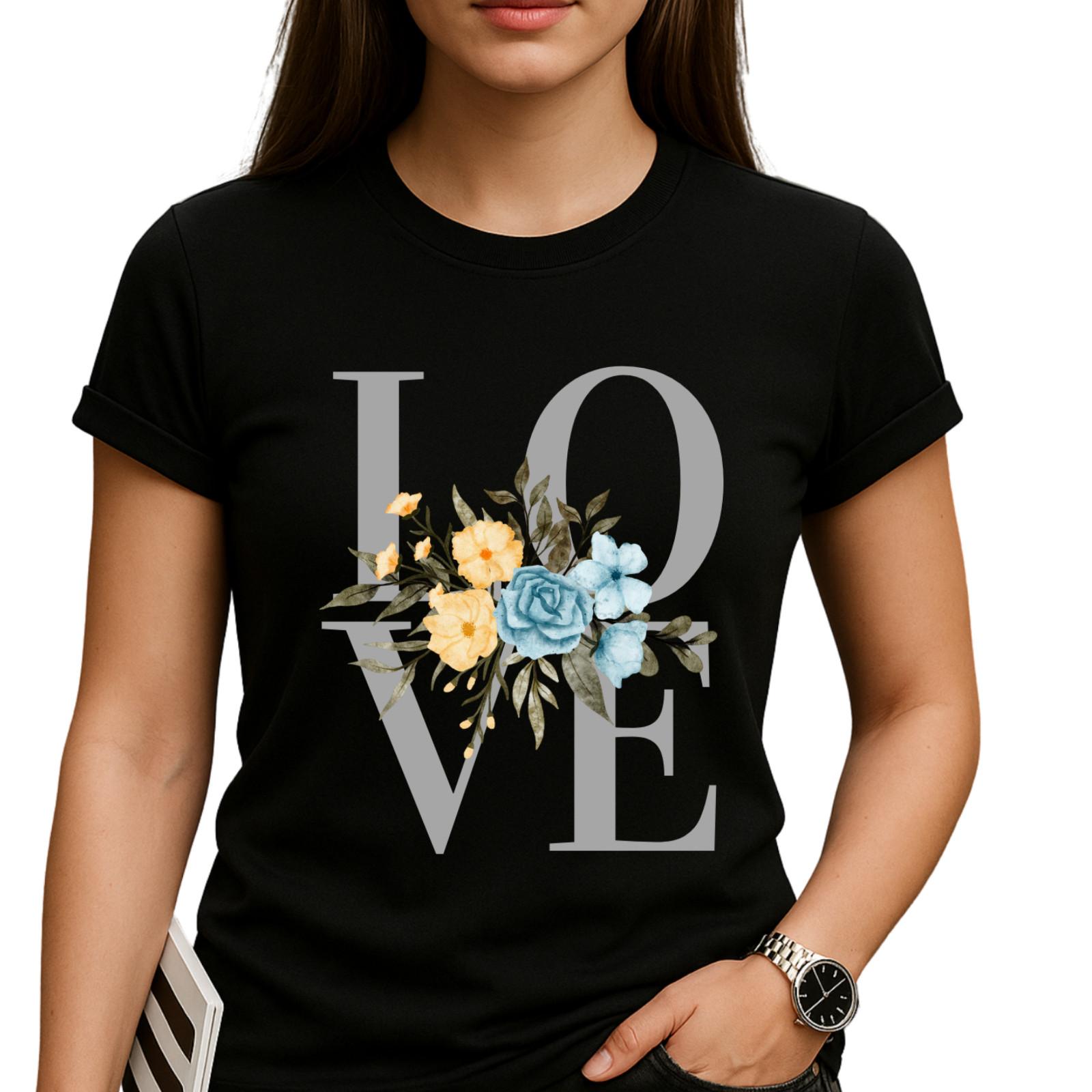 Love T-Shirt Mens Womens Tees Top – Floral Love Tee, 100% Cotton, Cute Love Shirt, Gift For Fiancé 4XL