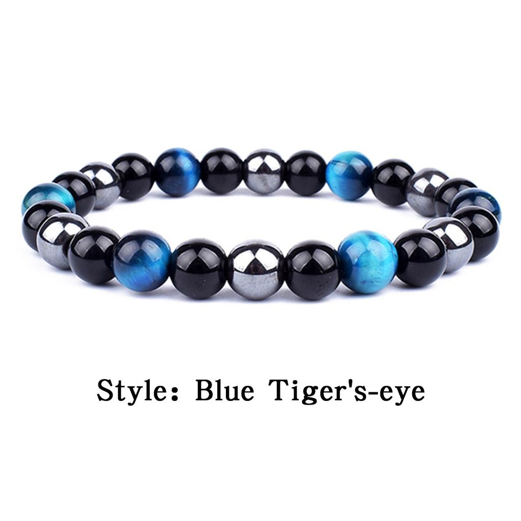 Trendy Tiger Eye Black Onyx Beaded Natural Stone Stretch Elastic Unisex Bracelet