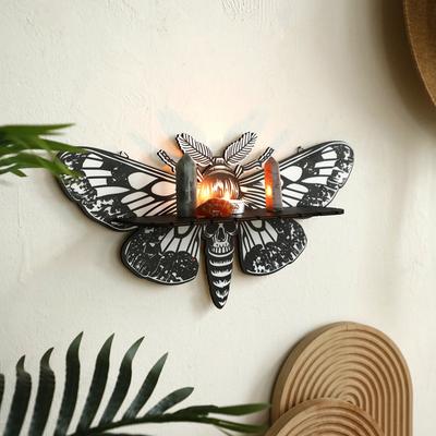 Arte da Parete Sagoma Gotica Falena Testa di Morte Decorazione da Parete in Metallo Decorazione da Parete Sospesa Nera per Camera da Letto Soggiorno Bagno Ufficio Giardino Decorazione da Parete
