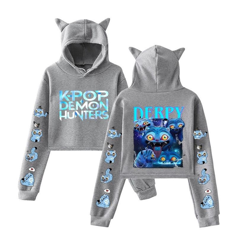 Women's Cat Ears Hooded Cartoon Characters Long Sleeve Crop Tops Cartoon Derpy Tiger Hoody Autumn Girls Hoodies