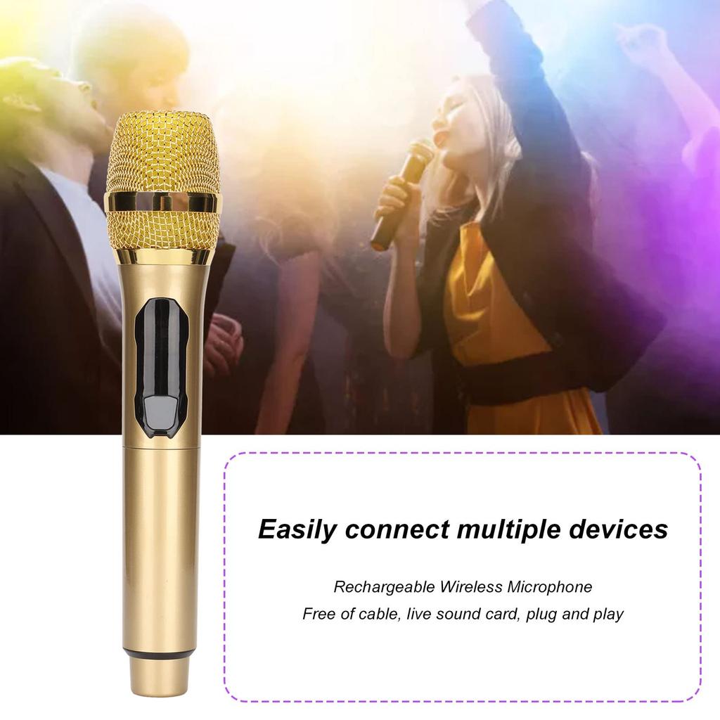ASHATA Wireless Handheld Microphone 1-to-1 Outdoor Audio TV Karaoke Conference Performance Home KTV Party Gold