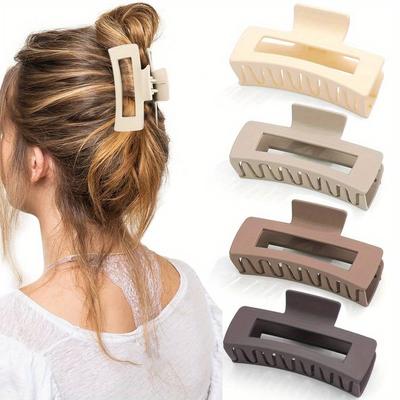 4 elegante Acryl-Haarkrallen in klassischen Unifarben, groß, rechteckig, rutschfest, für dickes, langes Haar – modische Haaraccessoires