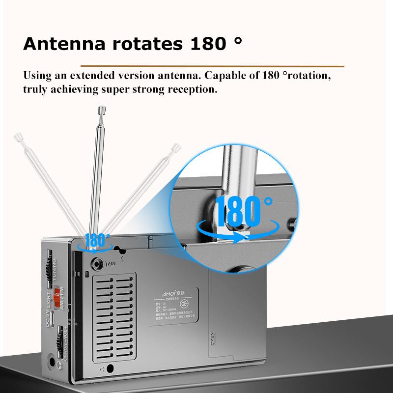 Mini FM AM Radio Portable Multi-Band DSP Radios with Full Range Speaker Extended Antenna 3.5MM Headphone Jack 18650 Battery