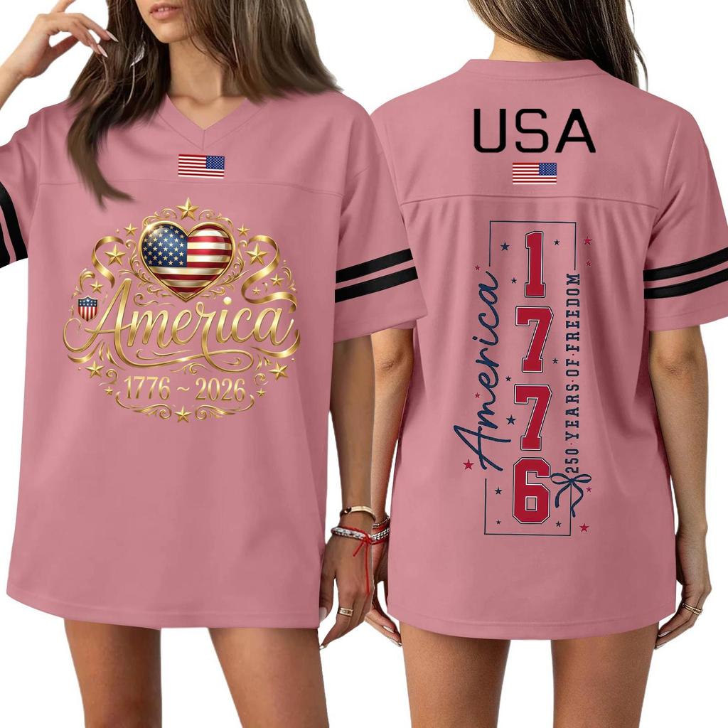 Damen Casual Mode V-Ausschnitt Sport Unabhängigkeitstag Druck Kurzarm Sport T-Shirt Top