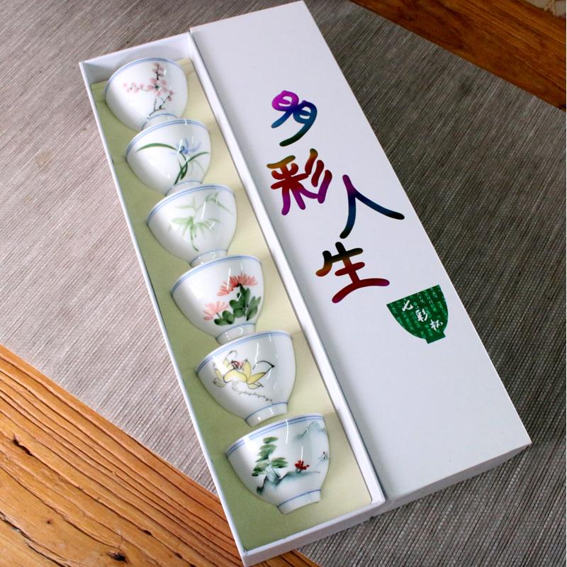 

Набор из 6 керамических чайных чашек ручной росписи Цзиндэчжэнь, сине-белый фарфор, мастерская чашка, подглазурный цветной фарфор, чашка для пуэра 6x4cm 40ml