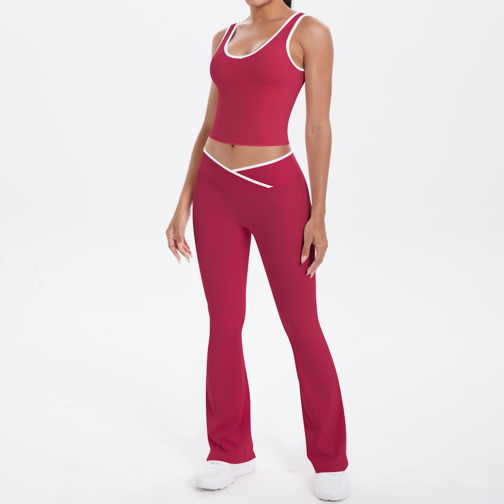 New double-sided abrasive contrasting colors, tight-fitting and breathable cross yoga suit, sports running and fitness two-piece suit