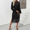 Spring/Summer New Style Elegant Style Shirt Skirt with Flap Collar and Single Row Button Closure and Lace Accents Dress