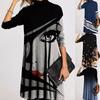 Winter Turtleneck Warm Vintage Print Women Elegant Long Sleeves Patchwork Dresses Female Casual Loose Vestidos