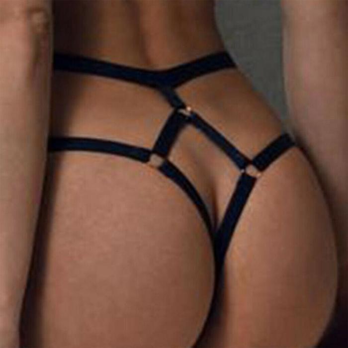 Kvinner Sexy Ensfarge Bandasje Åpent Skritt Undertøy Truser Thong Erotisk Sjarmerende G-thong