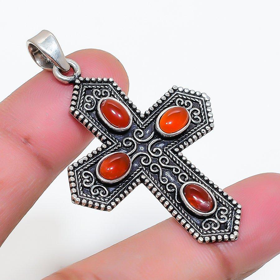 Natural Carnelian Gemstone 925 Sterling Silver Jewelry Pendant 2.01" AP-15997