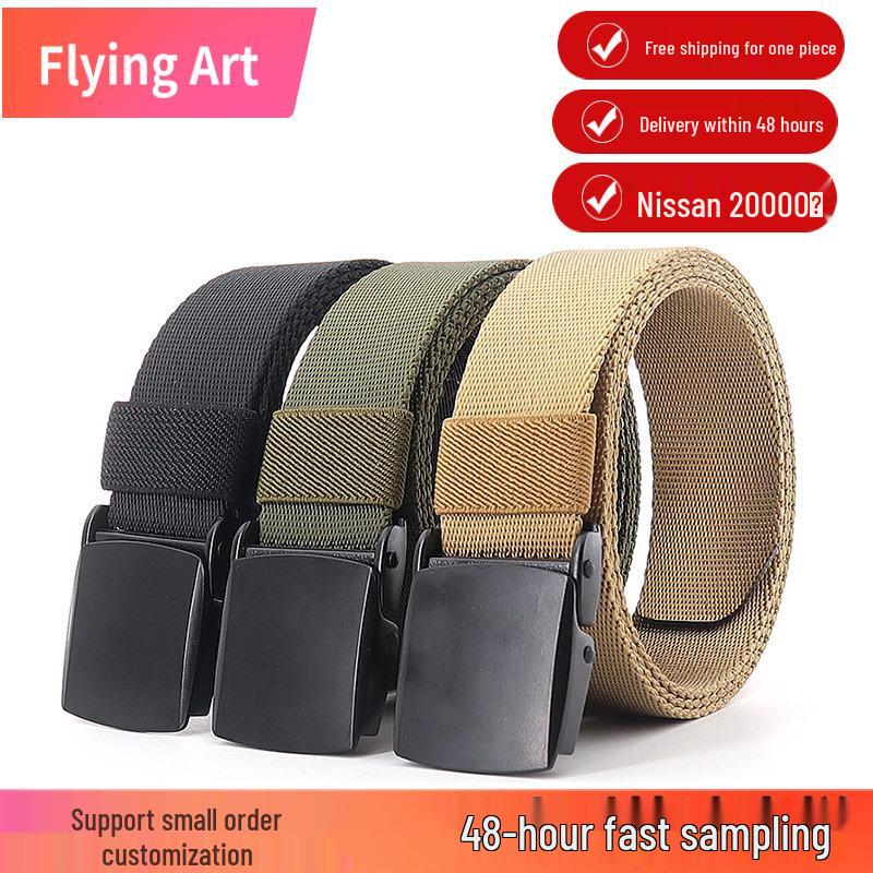 

3.2cm Quick-Dry Nylon Belt with Zinc Alloy Smooth Buckle - Unisex Outdoor & Casual Wear 120 cm чорний