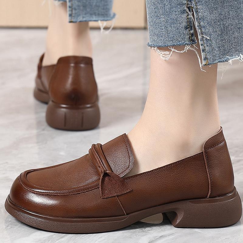 Fashion GKTINOO British Style Women Loafers Genuine Cow Leather Shoes 2025 Autumn Soft Sole Platform Non-slip Thick with Low Heel Shoes