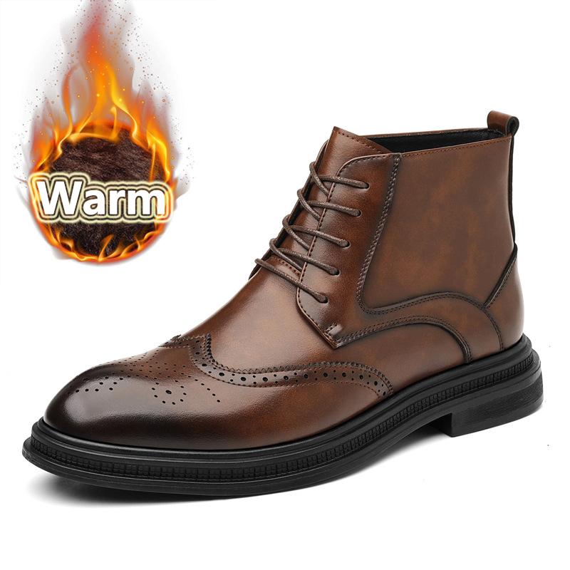 High Quality Soft Leather Ankle Boots Comfy Men Bullock Flat Designer Oxford Dress Shoes Men Casual Leather Boots Big Size 37-48
