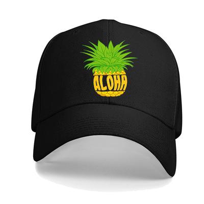 Aloha Pineapple Print Baseball Cap Casual Polyester Adjustable Snapback Hat for Unisex Beach Travel