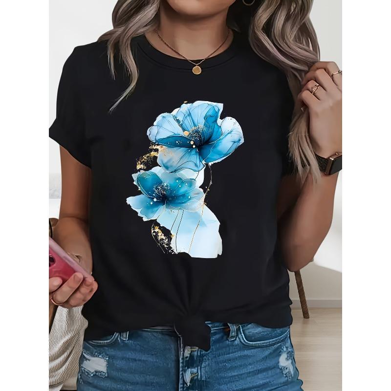 

European Size Spring and Summer Casual Short Sleeve T-Shirt, Women s 4XL чорний