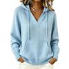 Women's Casual Color V-Neck Long Sleeve Hooded Top