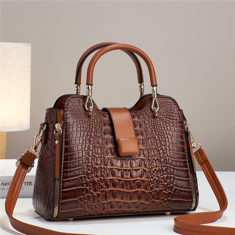 Elegant Croc-Effect FAUX LEATHER Handbag with Tassel - Versatile, Zip-Secure Polyester-Lined, Removable Strap, Chic & Stylish