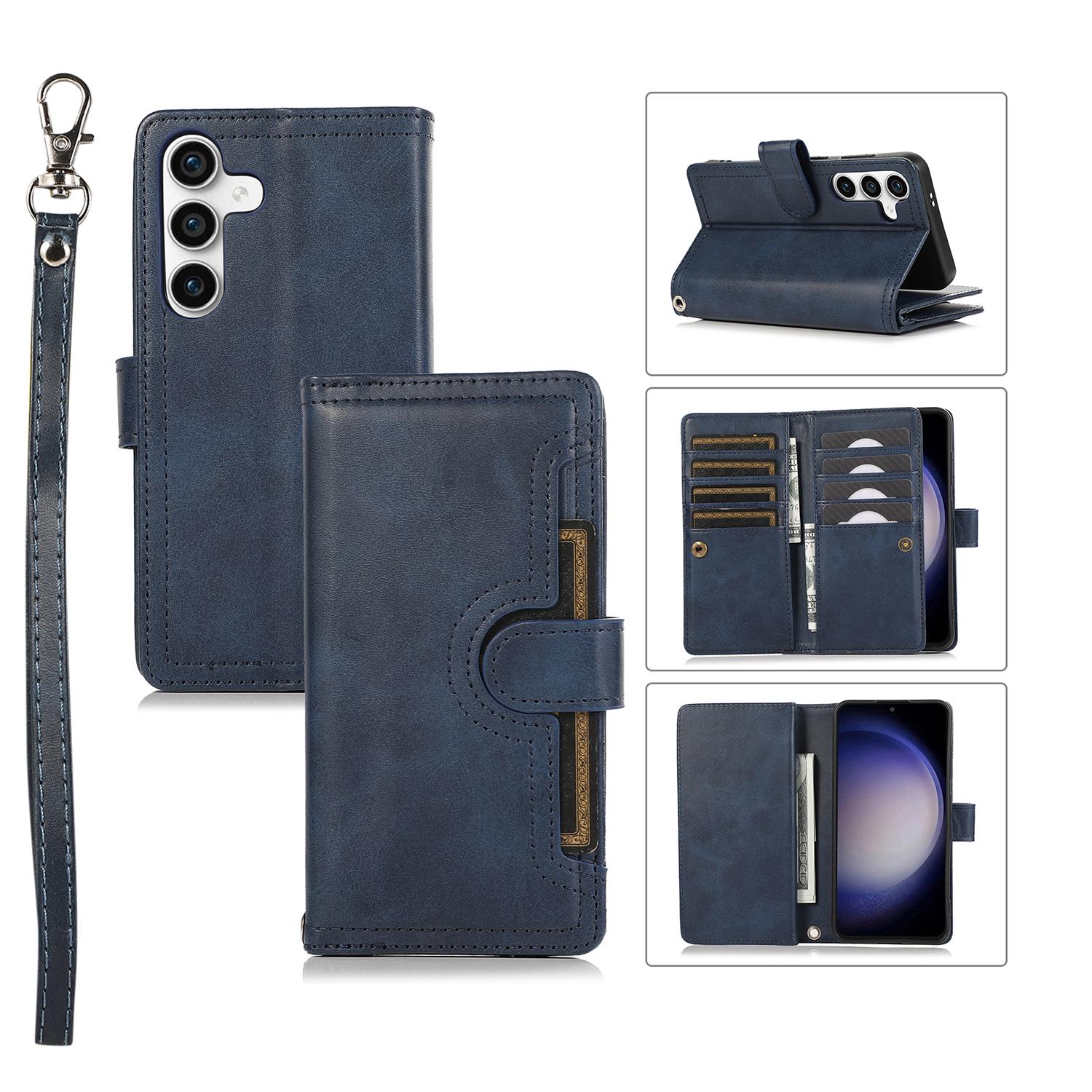 

For Samsung Galaxy S26+ Case Split Leather Magnetic Wallet Phone Protector with Wrist Strap