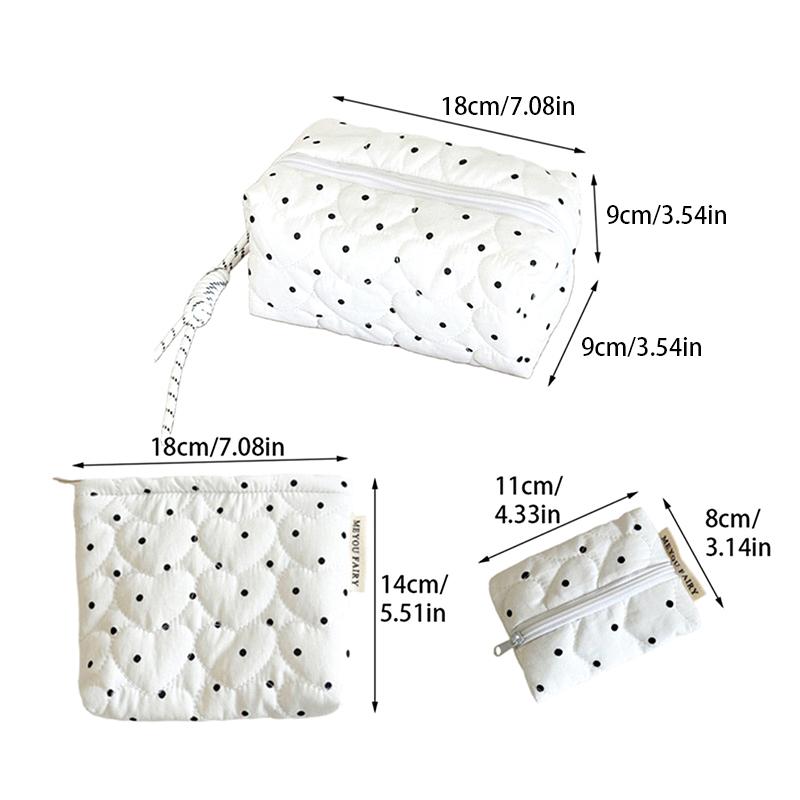 Quilted Dot Makeup Bag For Women Girl Small Large Lipstick Brush Cosmetic Pouch Case Portable Mini Wallet Coin Purse Bags