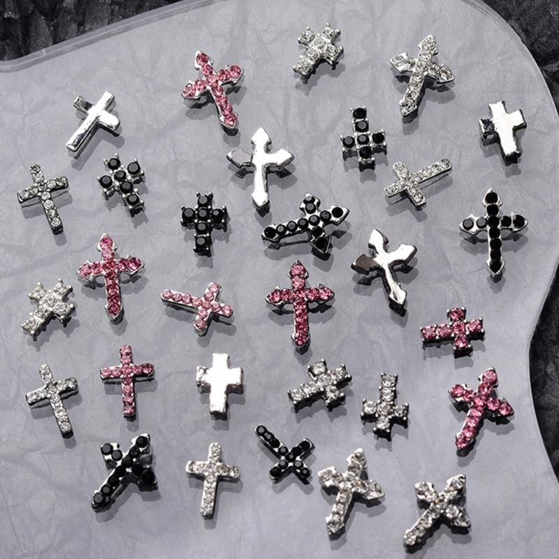 10Pcs 3D Cross Nail Charms for Nails Alloy Retro Cross Nail Charms Decoration DIY Alloy Nail Charms Decorations