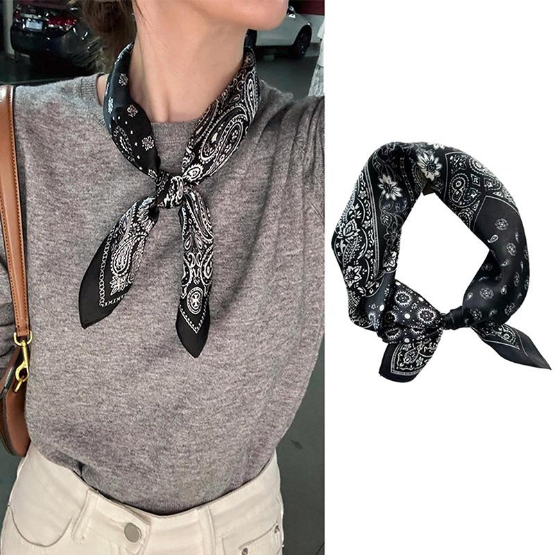 Luxury  70Cm Satin Square Silk Scarf For Women Hair Hand Neckerchief Wrist Hijab Wraps Lady Shawl Ribbon Bandana