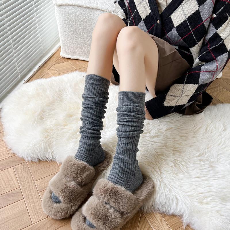 Women Cashmere Long Socks Stockings Autumn Winter Thick Warm Knee High Socks Japanese Solid Color Knitted Socks Stockings