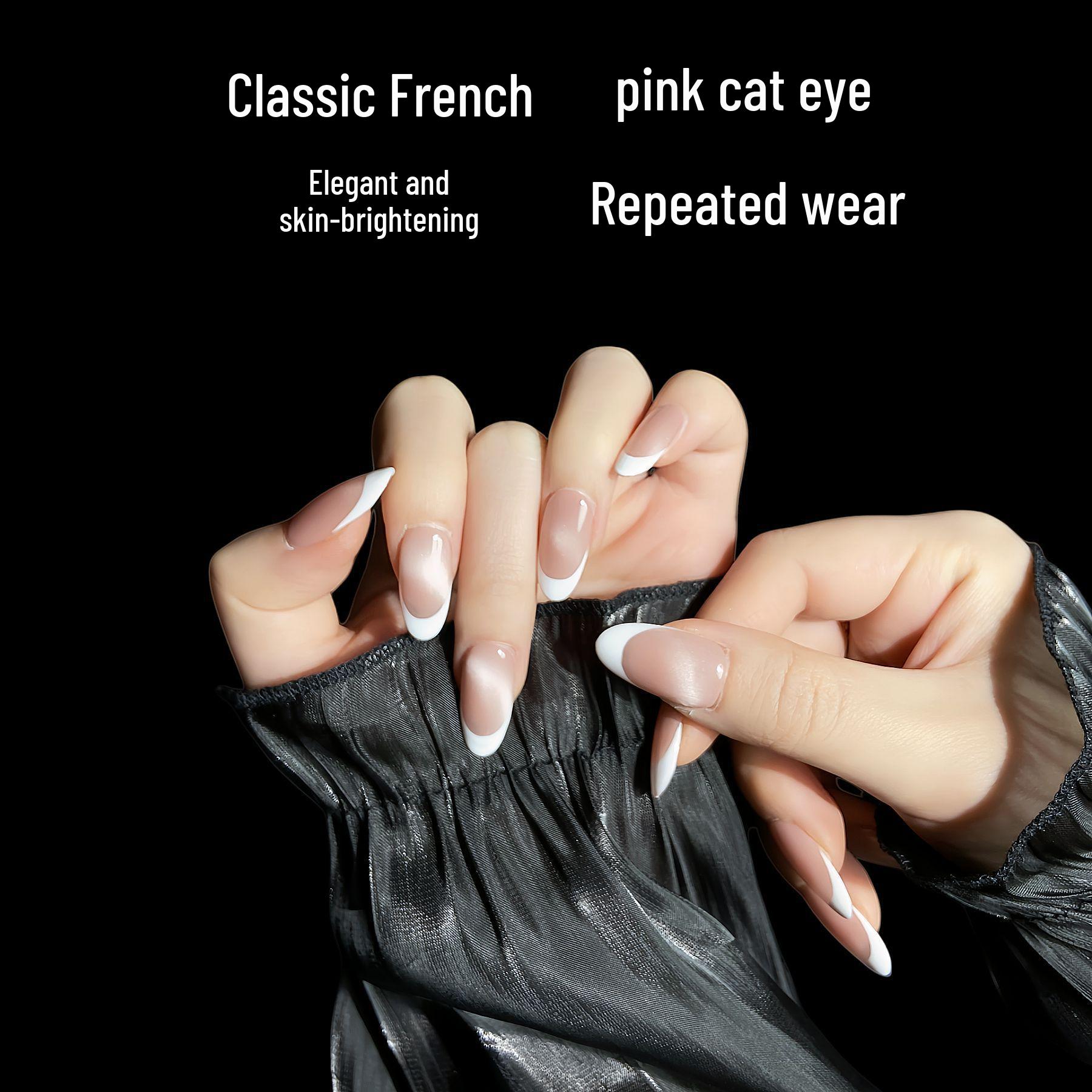 Handmade Nude Pink Cat Eye Press-On Nails - High-End Luxury Manicure Trend Large