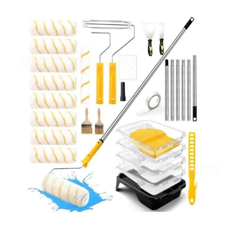 

SHGO-Paint Roller Set With Pole, Paint Roller Kit Including Paint Tray Liners Plastic Sheets For Painting Walls& Ceilings In Hou