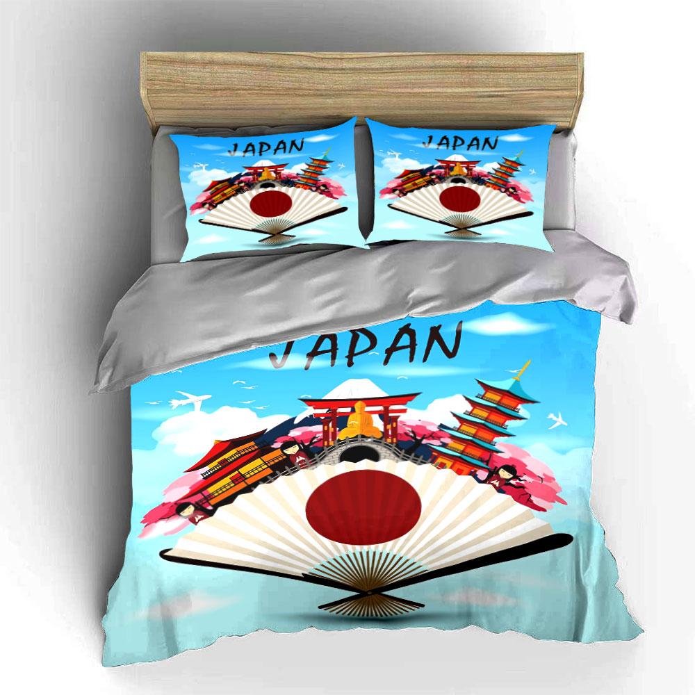 Japanese Culture Art Decor Set Bedding Set with 1 Duvet Cover 2 Pillowcases Single Double King Queen, Gift