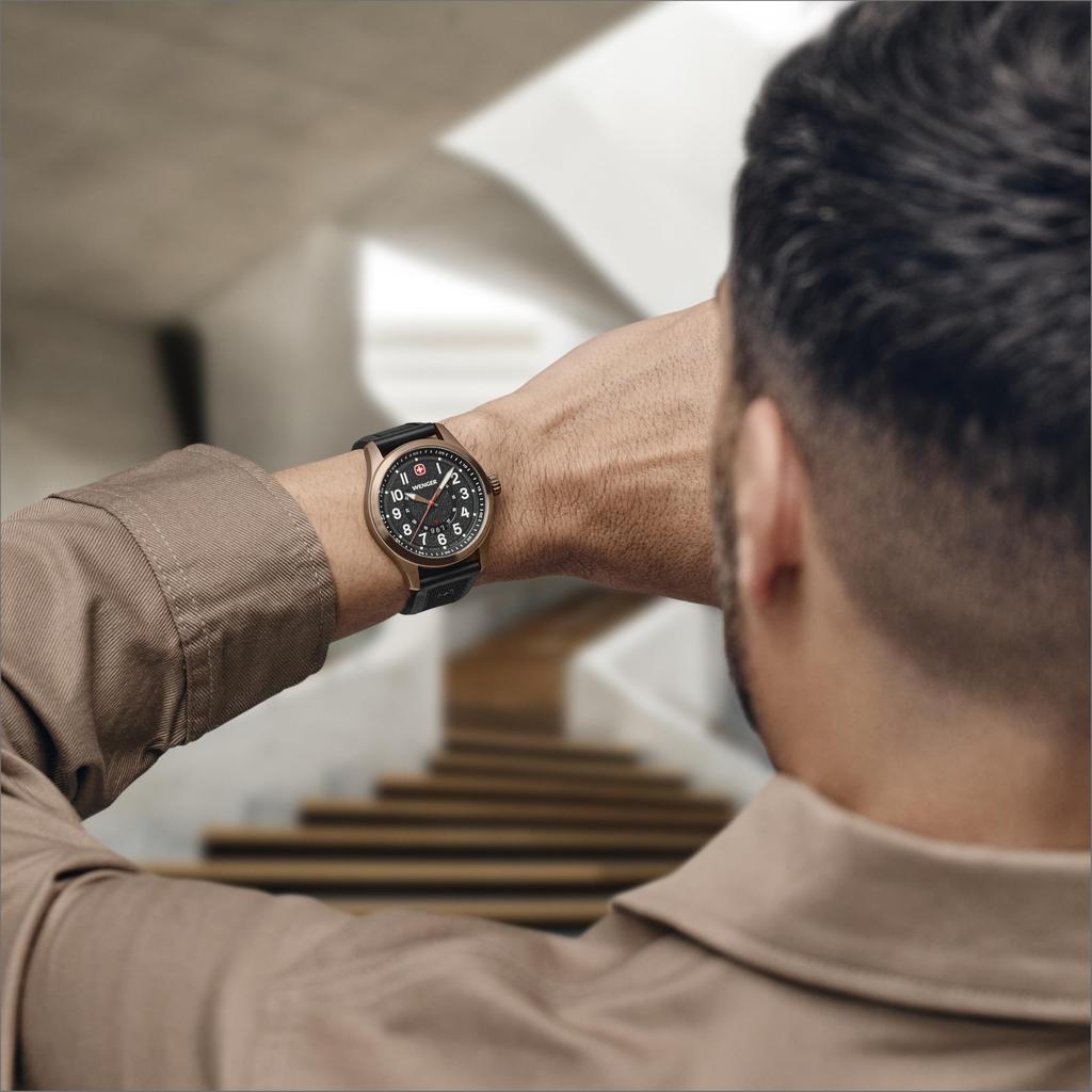 WENGER TERRAGRAPH Bronze PVD Stainless Steel Case Black Black Silicone Quartz 100m Water Gift Idea Men's Watch, (316L), Dial, Strap, Movement,