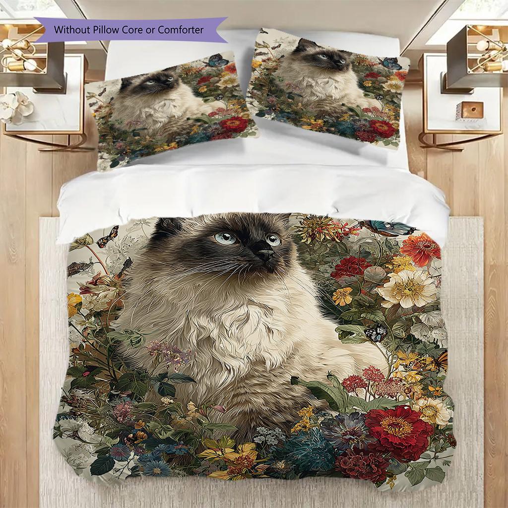 Maine Coon Pattern Bedding Quilt Set Quilt Cover Pillowcase Home Decoration Birthday Gift (1 * Duvet Cover + 2 * Pillowcase, Without Core)