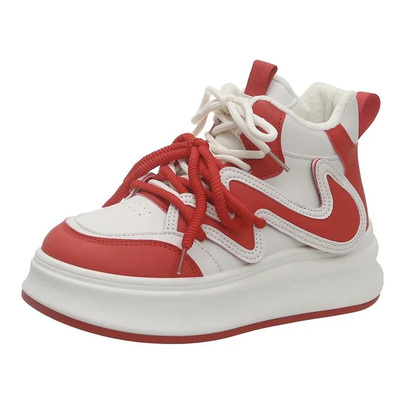 

Женские кроссовки на платформе, цветные спортивные туфли на шнуровке для папы, повседневные туфли на толстой подошве, сетчатые туфли для женщин 2024 г. 40 красный