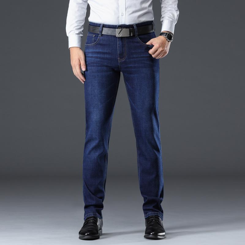 

2024 Осень Новые джинсы Мужские прямые свободные повседневные брюки Мужские брюки с высокой талией Бизнес 35 синий