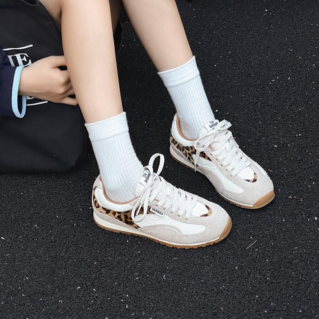 Horsehair Version~ Leather Thick-soled German Training Shoes for Women's 2025 New Mesh Breathable Splicing Casual Flat-soled Sports Shoes