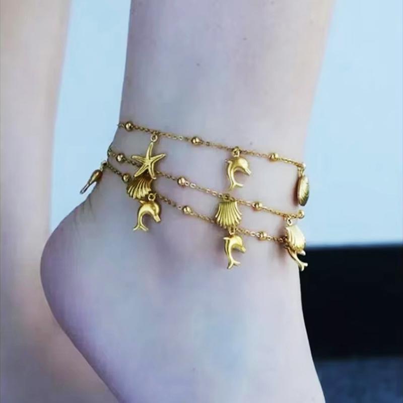 Seestern Muschel Edelstahl Fußkettchen Für Damen Mode Goldfarbe Knöchelarmband Trendy Sommer Strandurlaub Ozean Schmuck
