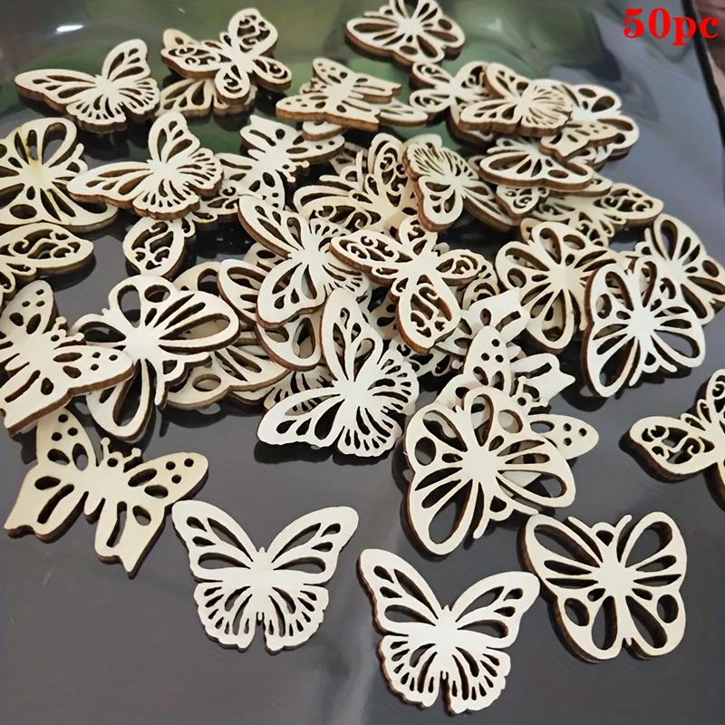 50pcs Laser Cut Butterfly Decoration, Hollow Unfinished Wood Decoration, DIY Painting Graffiti Ornaments, Wooden Craft