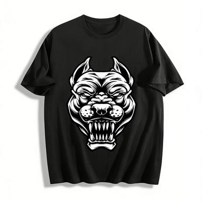 Vild arg hundtryck Cool streetstil Lös avslappnad herr-t-shirt Ren bomulls-t-shirt