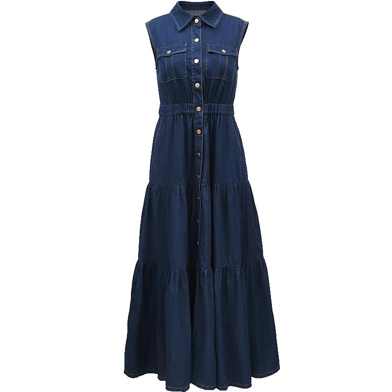 

VEROMODA 2025 Summer Elegant Lapel Sleeveless High-Waist Tiered Dress M