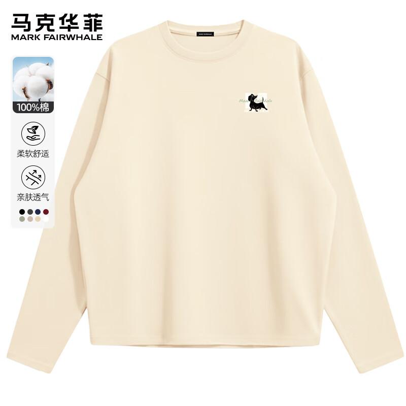 Mark Fairwhale Men's American Retro Pure Cotton Long Sleeve Crewneck T-Shirt