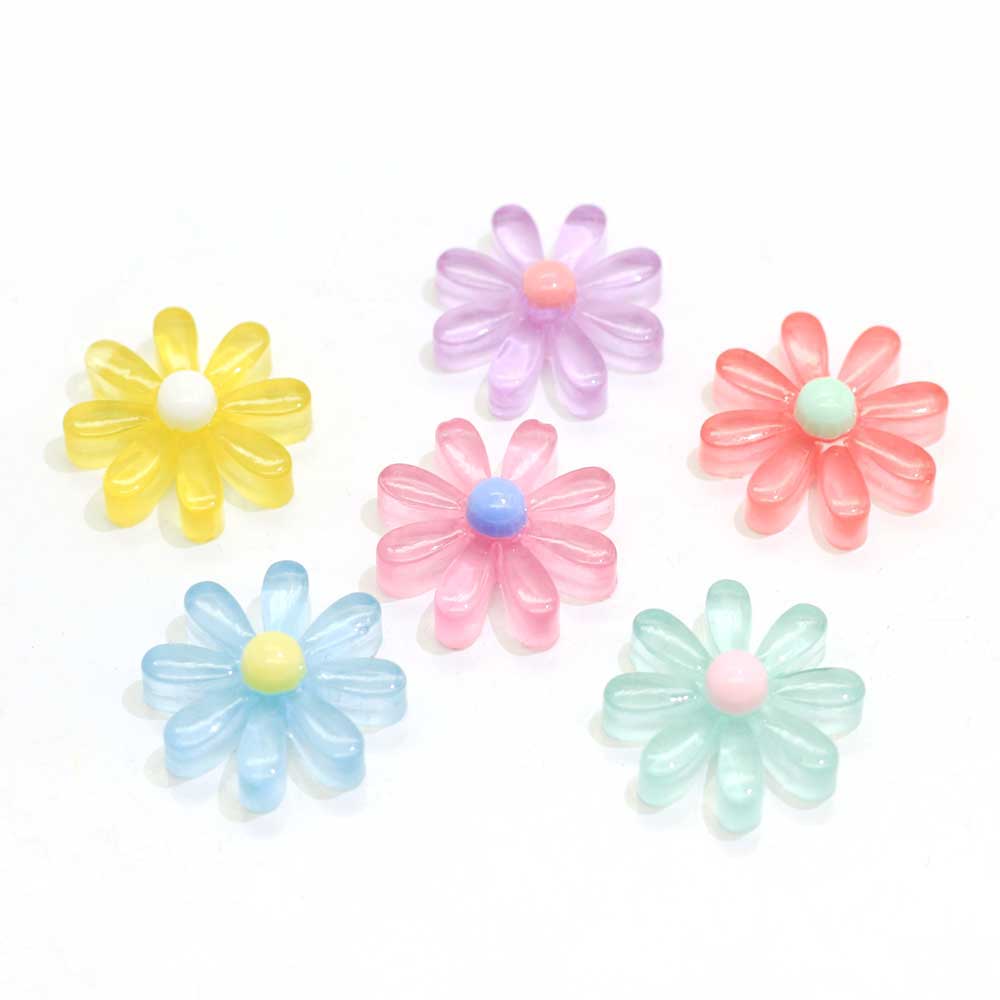 China Yiwu 16*16*6MM Transparent Daisy Cabochon Resin Flower Cabs Flatback Slime Charms Ornament or Scrapbook DIY Crafts