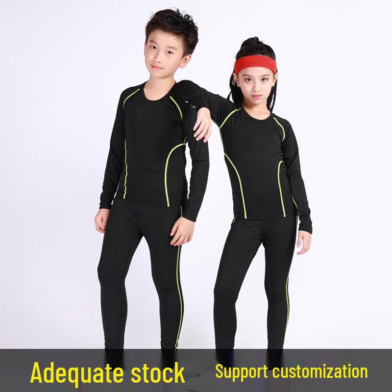 Kids' Summer Sports Compression Set: Quick-Dry Basketball & Football Training Suit, Breathable Fitness Wear for Morning Runs.