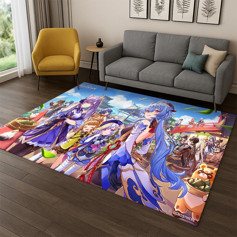 New Genshin Impact Cartoon Game Carpet Rug for Bedroom Living Room Sofa Playroom Doormat Home Decor,Kid Area Rug Non-slip gift