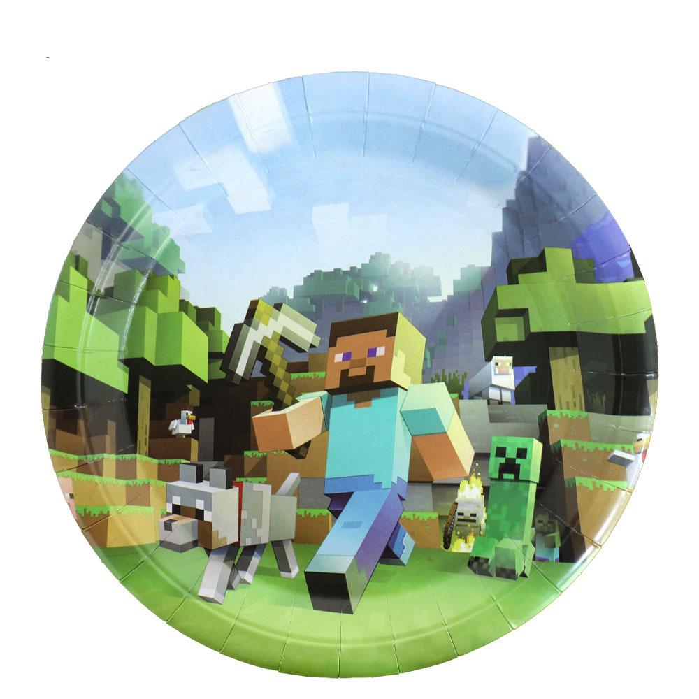 Minecraft Birthday Party Supplies Disposable Cutlery Paper Plates Paper Cups Paper Tissue Boy Decoration Children'S Fun